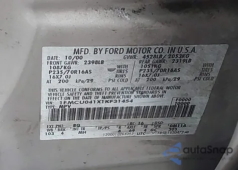 2001 Ford Escape Xlt from USA, damaged, VIN 1FMCU041X1KF31454